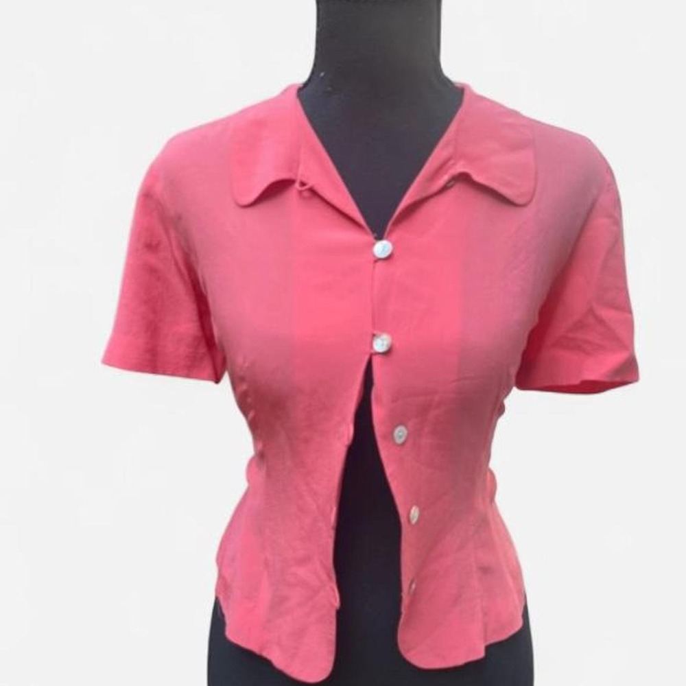 VTG 90s City Silk 100% Silk Coral Pink Short Sleeve Blouse Top P/S